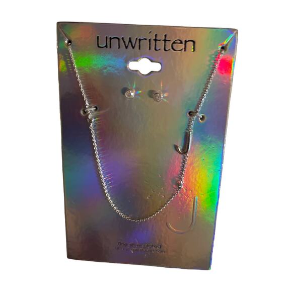Unwritten Fine Silver-Plated Letter J Initial Necklace and Earring Set New - Picture 1 of 5